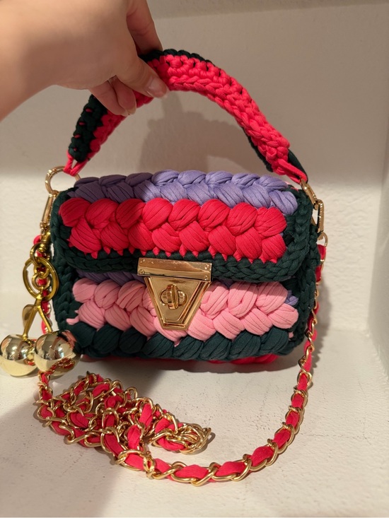 Handbags - Handwoven Multicolor Crochet Crossbody Bag - Pink, Red, Lavender, Dark Green